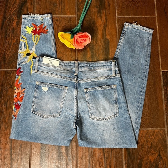 Zara Slim Boyfriend Denim Jeans With Embroidery - Picture 5 of 6